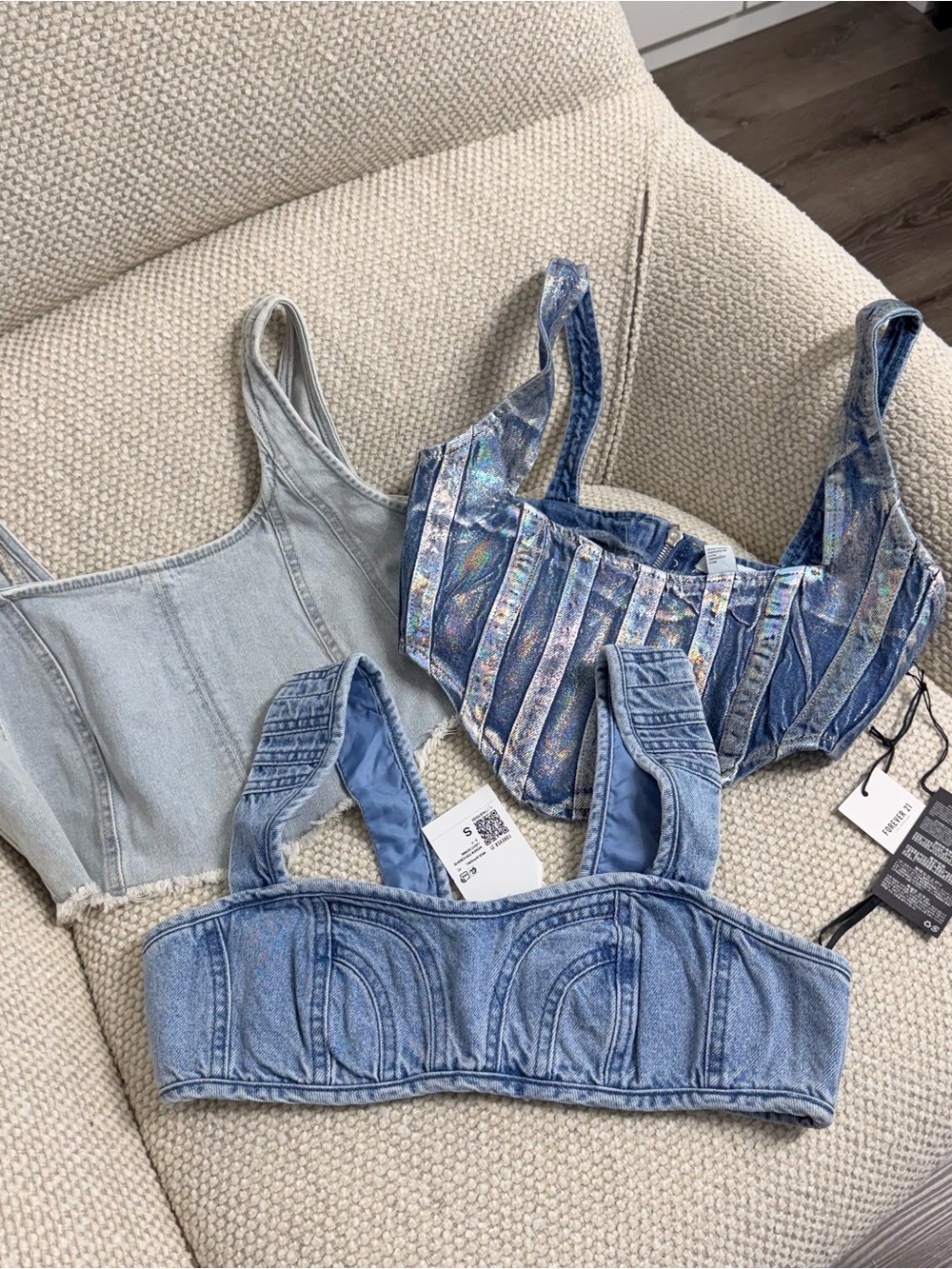 Forever 21 Blue Denim Crop Bralette Trio top size S